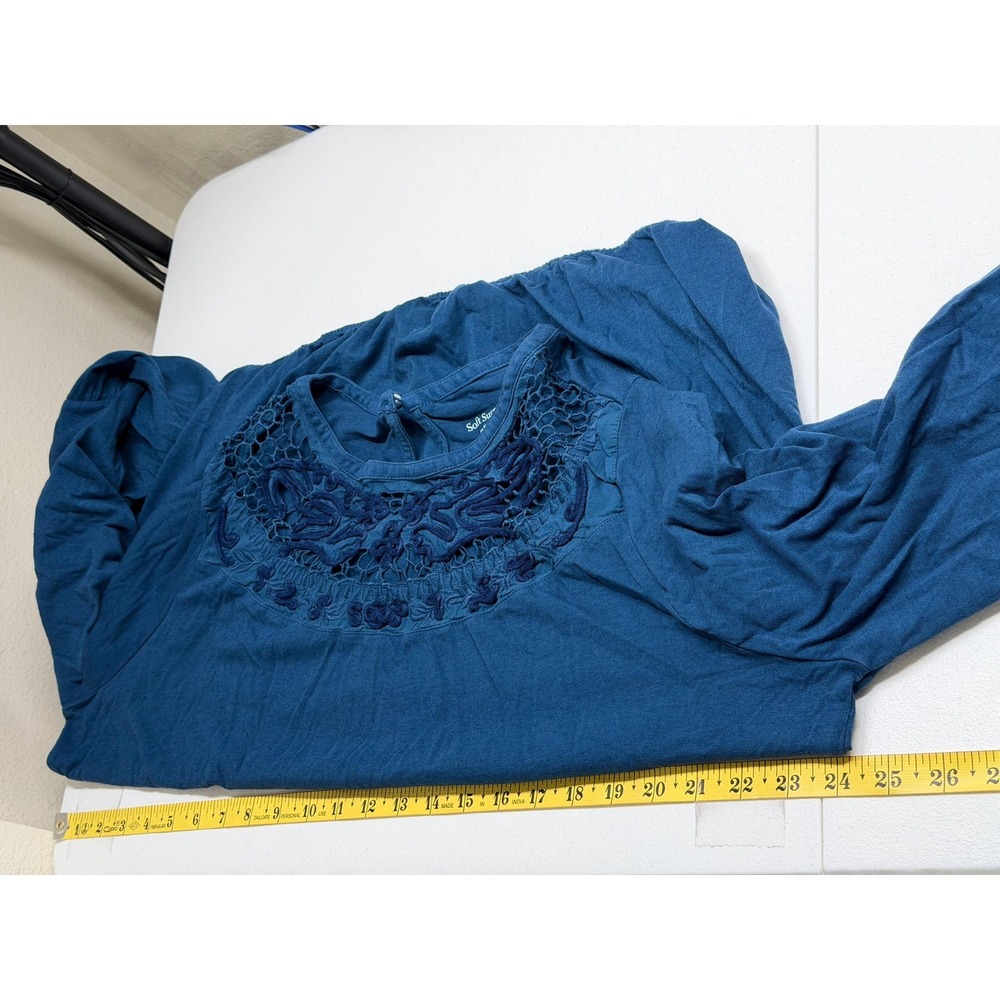 Soft Surroundings Top Womens XL Blue Crochet Lace Boho Peasant‎ Cotton Modal - Picture 8 of 9